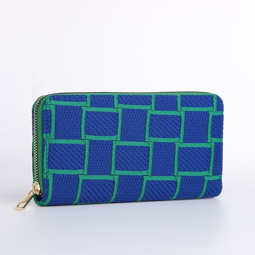 Кошелёк женский на молнии, 19.5×2.5×10 см, с геометрическим узором, синий/зелёный