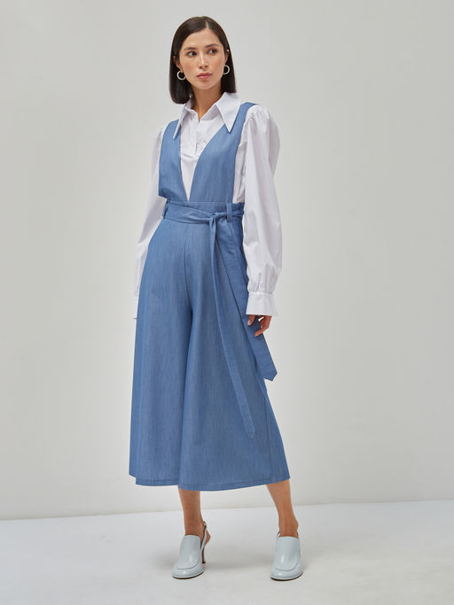 Комбинезон с брюками-кюлотами из костюмной однотонной джинсовой ткани - Tantino фото 13