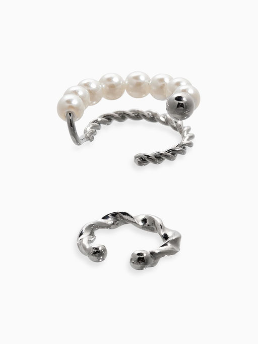 Серьги каффы Жемчужная диадема, 2 шт. белые в серебре