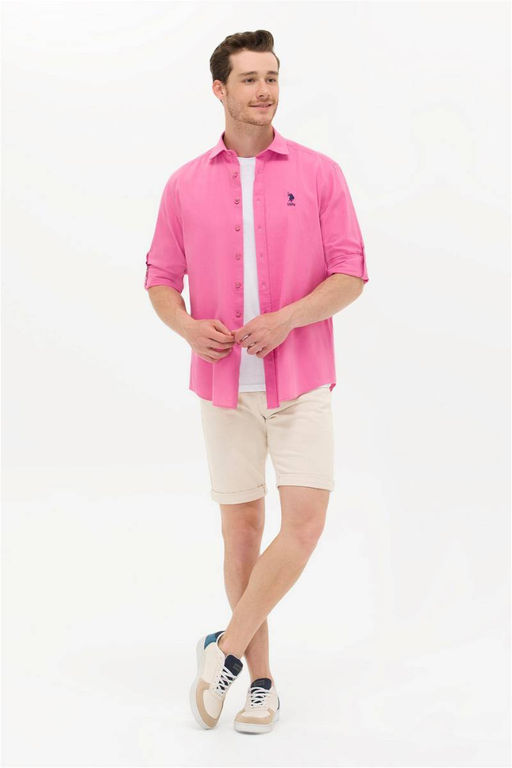 U. S. Polo Assn Мужская розовая базовая рубашка из льна - U.s. polo assn фото 11