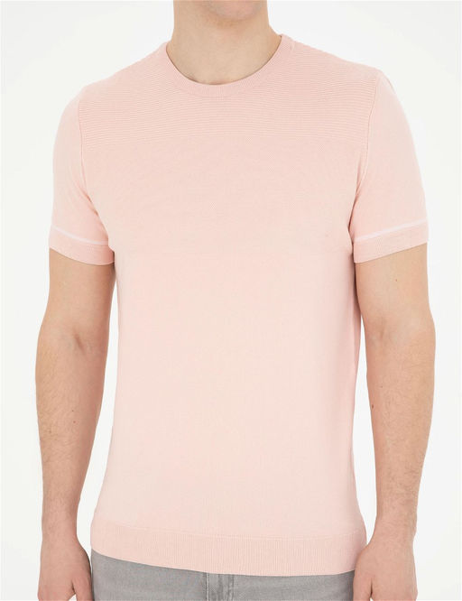 A__k Pembe Slim Fit Bisiklet Yaka Triko Ti__rt