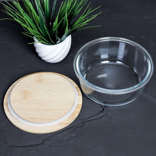 Контейнер круглый, крышка бамбук 620 мл, стекло / R-640Z /уп 36/ - Галеонтрейд фото 2