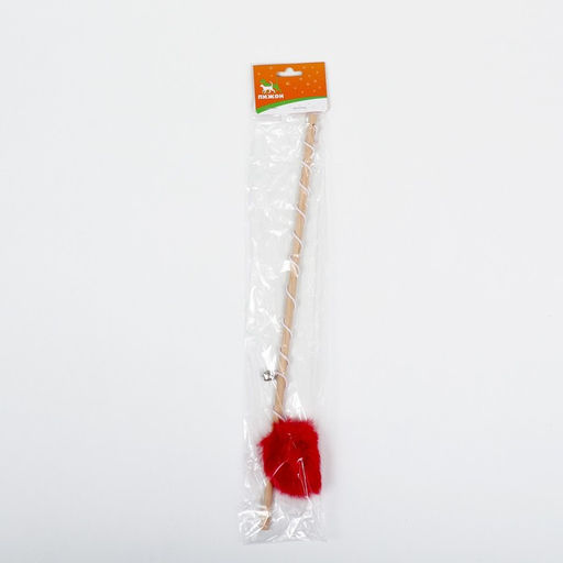 Дразнилка Пушок на деревянной палочке, с бубенчиком, 36 см, красная - Пижон фото 4