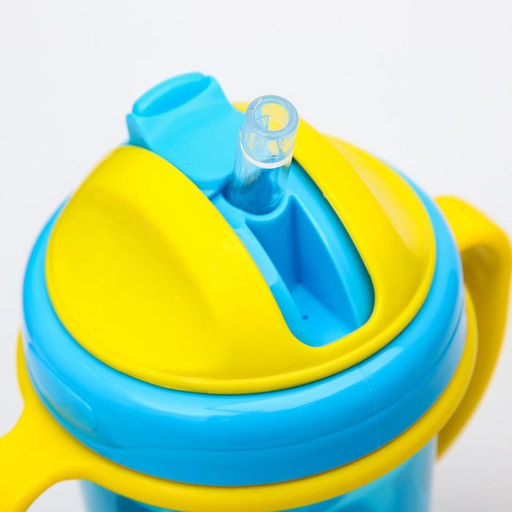 Поильник детский с силиконовой трубочкой, 300 мл., с ручками, цвет голубой - Крошка я фото 2