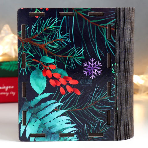 Новогодняя деревянная шкатулка-книга Снегири 14?12?5 см