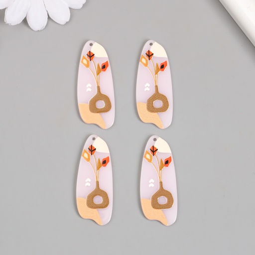 Цена за 4 шт. Декор для творчества акрил Цветы в вазе. Абстракция, 0.2?1.8?4.5 см