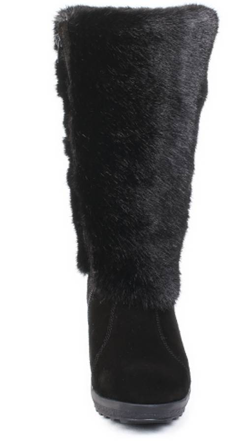 Унты женские на литой подошве. Черные. Замша. Мех норка черная. Молния. - Roshva фото 5