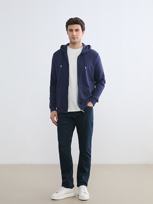 Standart Kal?p Kap??onlu Erkek Fermuarl? Sweatshirt