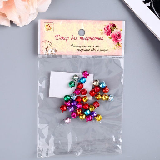 Набор декора для творчества металл Колокольчики цветные вес 5 гр, d-0,7 см, 12х10 см - Арт узор фото 4