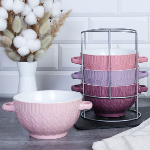 Супница с ручками 4 штуки на подставке / 20110-1 /уп 6/ Косичка - Галеонтрейд фото 2