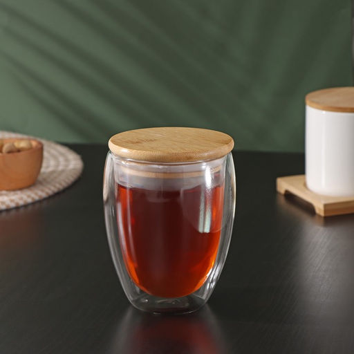 Стакан с двойными стенками BellaTenero Эко, 330 мл, стекло, бамбуковая крышка  фото 6