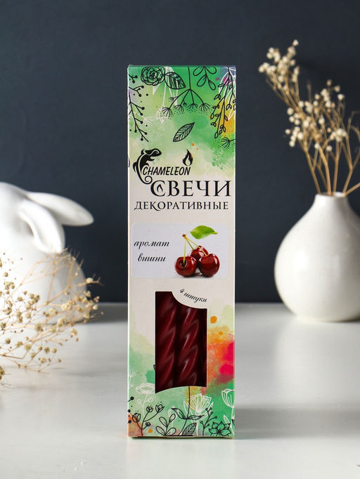 Набор: свечи ароматизированные витые 1.9×24 см, 4 шт., 40 г, 8 ч, вишня