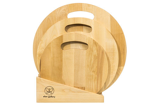 Комплект 3 досок 35*35*1,8 см, 30*30*1,8 см, 25*25*1,8 см "Круг с ручкой" на дер. подстав.