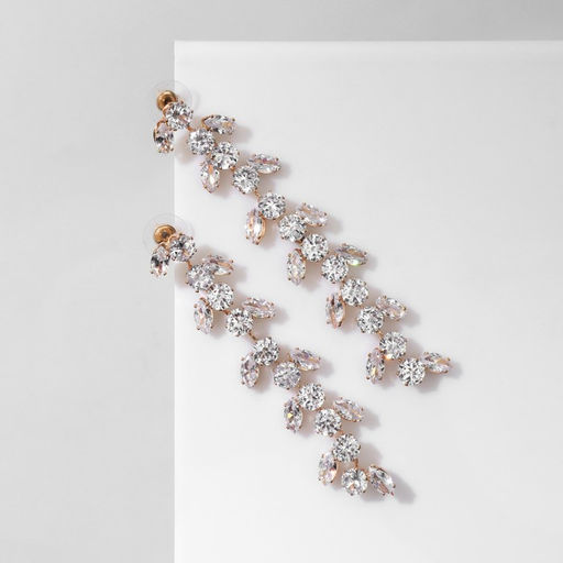 Серьги висячие со стразами Гроздь с листьями, цвет белый в золоте, 8см - Queen fair фото 2