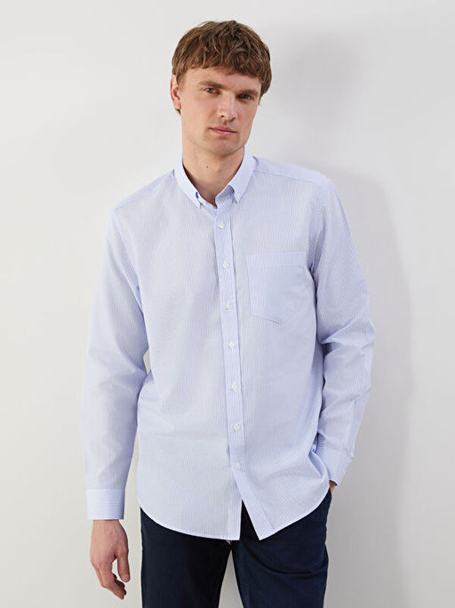Regular Fit Uzun Kollu ?izgili Poplin Erkek G?mlek