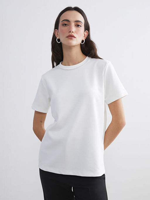 Bisiklet Yaka Ta?l? Kad?n Ti??rt