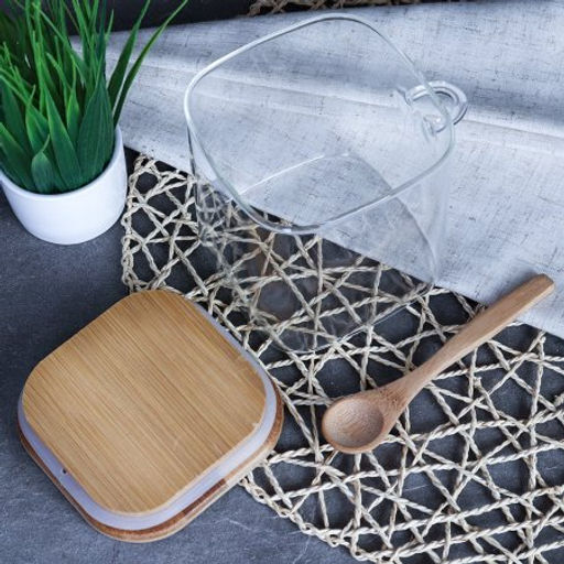 Банка квадратная бамбуковая крышка с ложкой d-100/100 550 мл / LCKW2917 /уп 64/ - Галеонтрейд фото 4