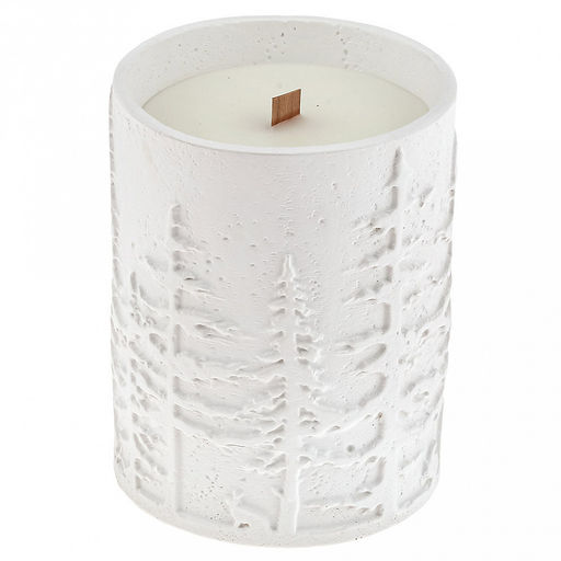 Свеча "Ельник" д12см, h15см, парафин, в подсвечнике из гипса, белый, с декором, время горения 57 часов (Россия)