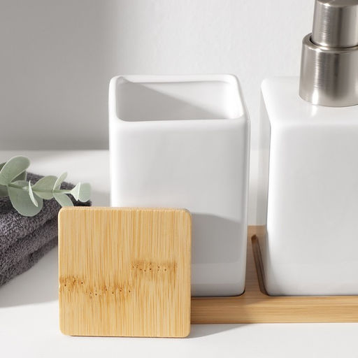 Набор аксессуаров для ванной комнаты SAVANNA Square, 4 предмета, дозатор для мыла, 2 стакана, подставка, белый  фото 3