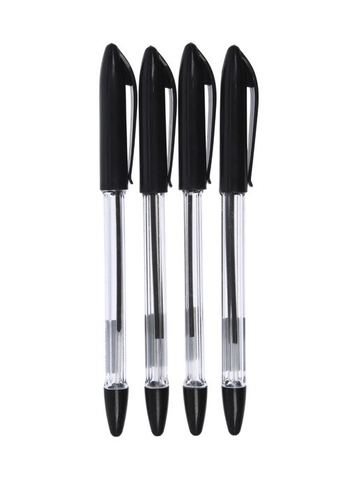 Набор шариковых ручек, 4 штуки, узел 0.5 мм, чёрный стержень, резиновый упор, прозрачный корпус
