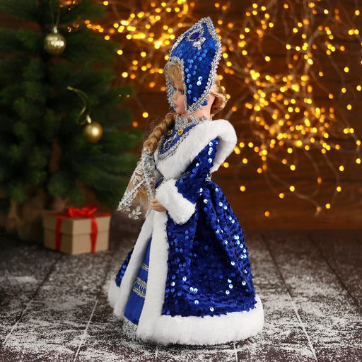 Снегурочка под ёлку Зимнее волшебство. В синей шубке и кокошнике, 35 см