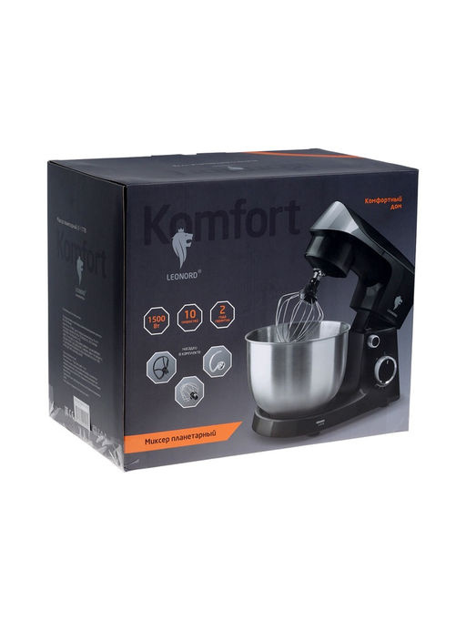 Миксер планетарный Leonord LE-1778, 1500 Вт, 10 скоростей, 3 насадки, чаша 3 л, белый