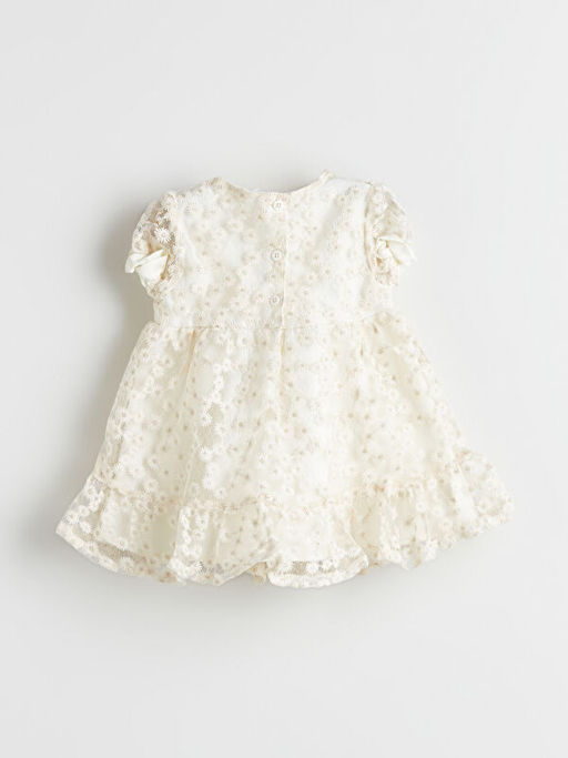 ?i?ekli Dantelli K?z Bebek Elbise