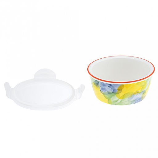 Акварель Салатник-контейнер фарфоровый 900мл, д16,7х7,3см, круглый, с деколью, отводка, пластмассовая крышка, герметичная, с клипсами, с силиконовым уплотнителем (Китай) - Домашняя мода фото 7