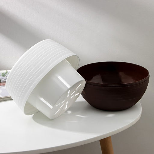 Горшок для цветов с поддоном «Япония», 2 л, пластиковый, белый / коричневый