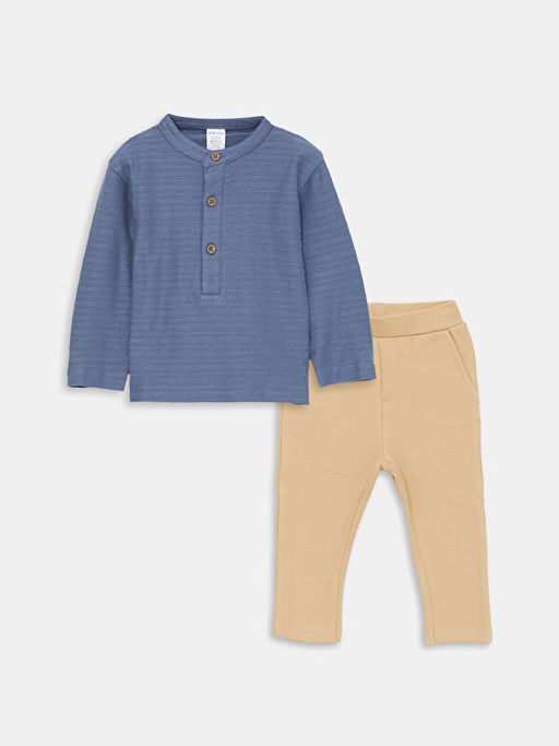 Hakim Yaka Uzun Kollu Erkek Bebek Ti??rt ve Pantolon 2li Tak?m