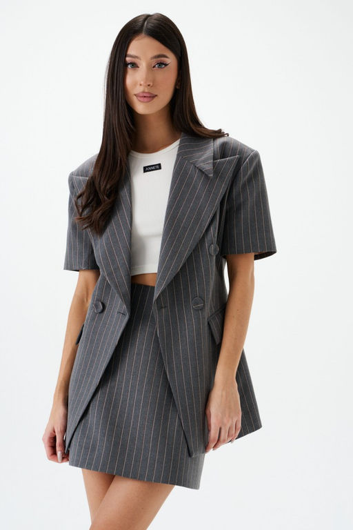 Пальто-пиджак Annete А5447 двубортный костюмная ткань серый  фото 7