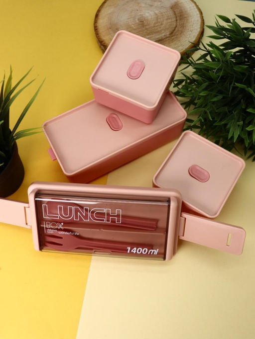 Набор ланчбоксов в термосумке "Big lunch", розовый, 2 яруса, 4 отделения (1400 мл)
