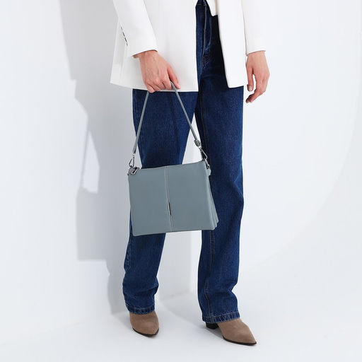 Сумка кросс-боди на молнии, 2 наружных кармана, цвет серо-голубой - Simaland фото 9