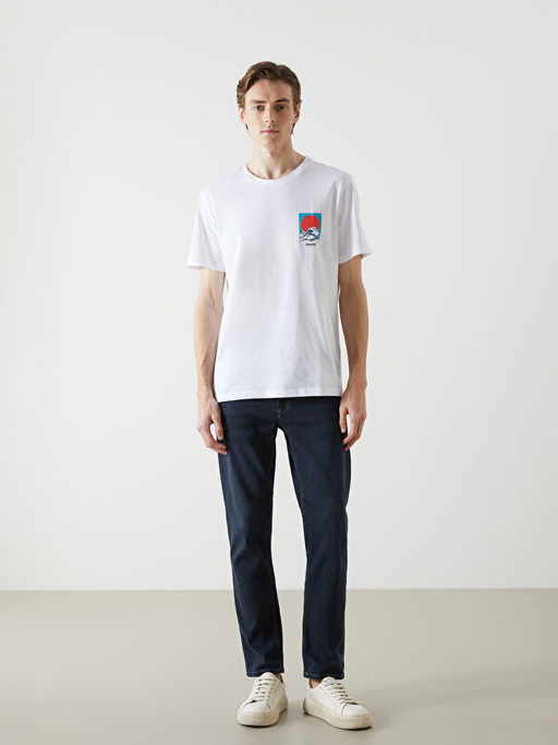 Bisiklet Yaka K?sa Kollu Bask?l? Penye Erkek Ti??rt