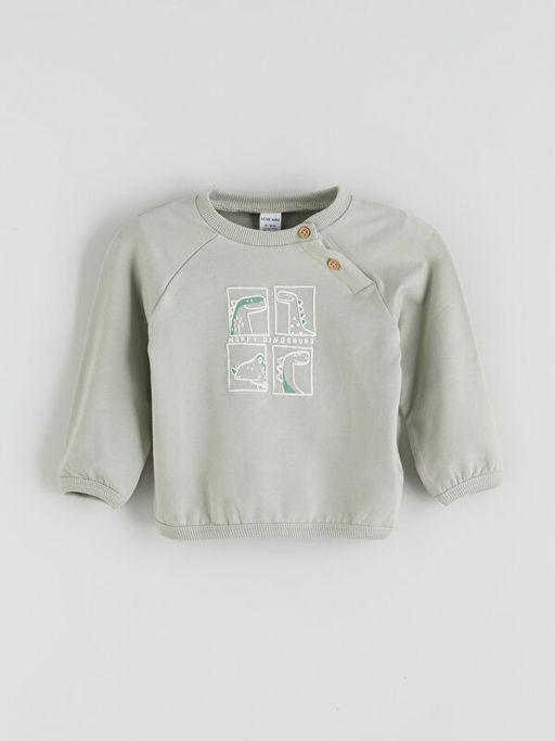 Bask?l? Erkek Bebek Sweatshirt ve Pantolon 2li