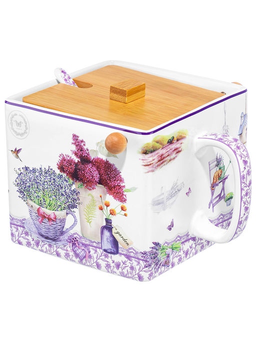 Банка д/сыпучих прод. 1 л 16,5х15,5х11,5 см Лаванда, с откид. бамбук. крыш.+ложка NEW BONE CHINA - Elan gallery фото 3