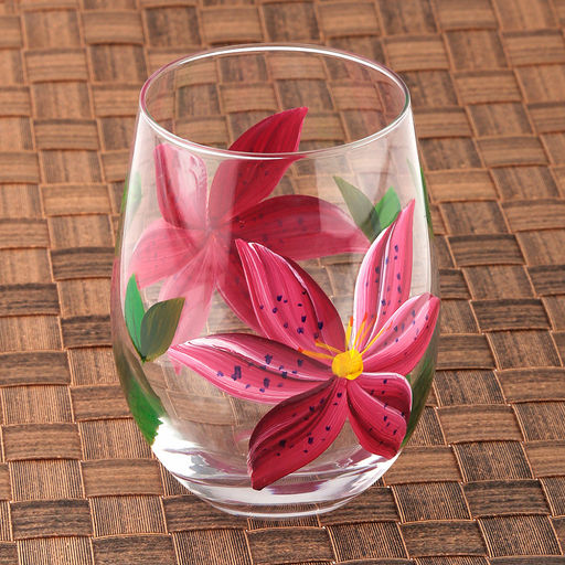 Стакан стеклянный Акварель-Лилия 550мл, д8,8см, h12см, тонкостенное стекло, декор - ручная роспись, д/горла 7,3см, д/основания 4см (Китай) Цена указана за штуку. В коробке 6 штук. - Домашняя мода фото 4