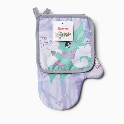 Набор кух. Доляна Чаепитие в лесу: варежка 20х28 см, прихватка 17х17 см, 35% хл, 65% пэ  фото 6