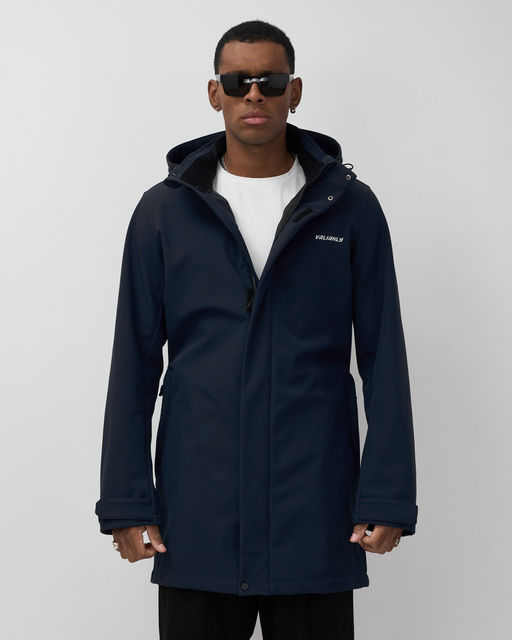 Парка спортивная мужская с капюшоном softshell темно-синего цвета 9565TS