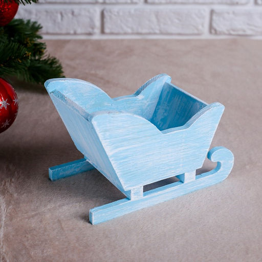 Кашпо деревянное 201213 см Санки, голубая кисть Дарим Красиво  фото 2