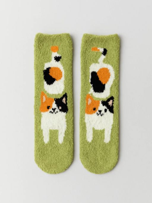 Носки iLikeGift Sweet cat, green, мужские/женские евро размер 36-44