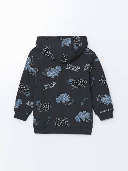 Kap??onlu Bask?l? Erkek ?ocuk Sweatshirt