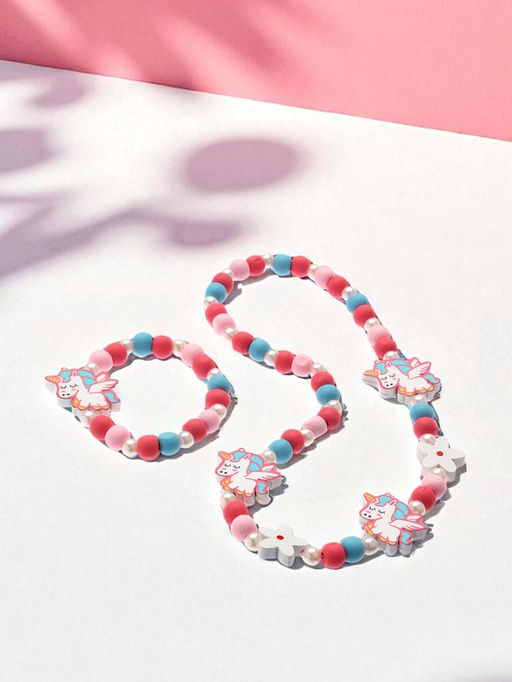 Цена за 2 шт. Набор детских украшений Выбражулька «Единорожки милые», 2 предмета: бусы, браслет, розовый