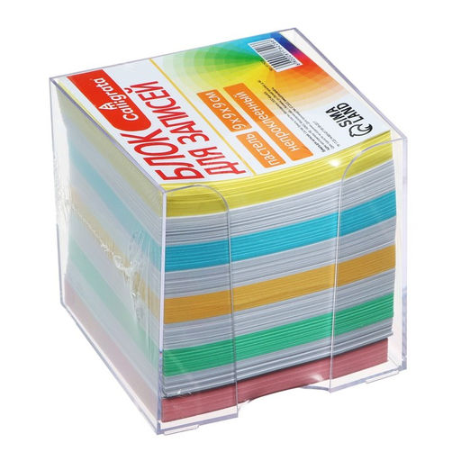 Блок бумаги д/записей 9х9х9 Calligrata цветн пастель 80г/м2, бел 65-80г в пласт прозр боксе  фото 2