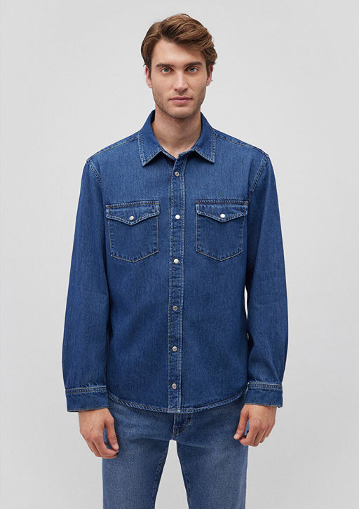 Ted Koyu Indigo Mavisi Denim Jean Gomlek  фото 3