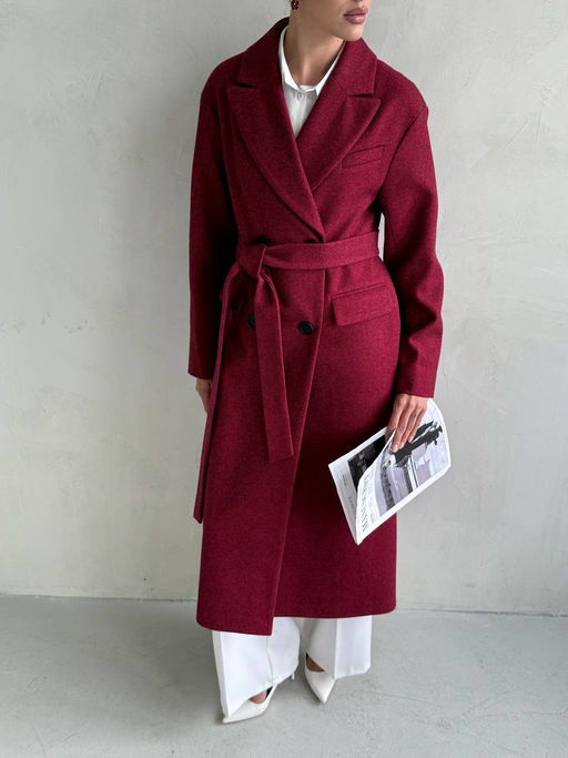 Пальто женское демисезонное 26102 (бордовый/ёлочка) - Kankan фото 5