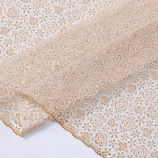 Скатерть ПВХ "Розарий" 137х110см, длина стола до 90см, на 4 персоны, "LACE" фактурная, на пленке, тиснение на бежевом, коричневый штамп, упак. "классическая" п/э 28х41см т.м. "Домашняя Мода" (Китай)