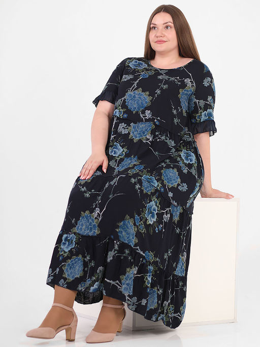 Платье черное с синими цветами - Almond фото 2