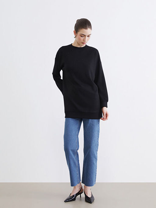 Bisiklet Yaka Ta?l? Kad?n Sweatshirt Tunik