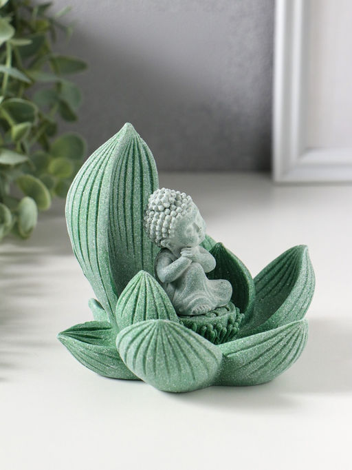 Сувенир полистоун "Лотос и Будда" зелёный 12,5х12,5х11 см